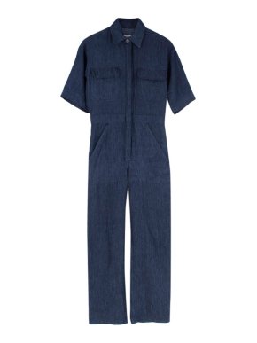 Rivet Utility Dynamo Hemp Navy Blue Denim Short-Sleeve Jumpsuit