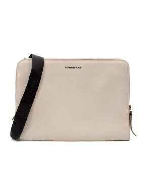 Burberry Cream Grained Leather Shoulder Strap Laptop Bag