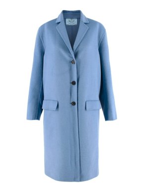 Prada Cornflower Blue Wool & Angora Blend Single Breasted Coat