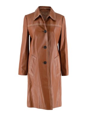Prada Tan Topstich Leather Coat