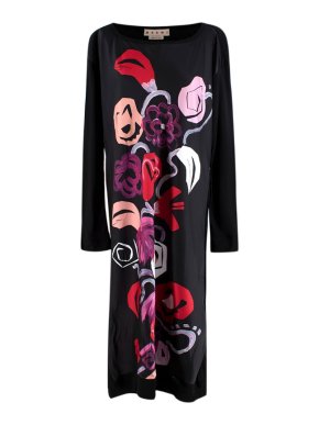 Marni Black & Multicolour Floral-Print Maxi Dress