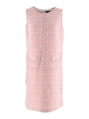 St.John Pink & Metallic Wool Blend Tweed Trim Shift Dress