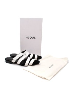 Neous Gomesa Black Suede & White Leather Strap Mules