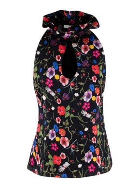 Borgo De Nor Black Surreal Floral Pattern Hammered Silk Top