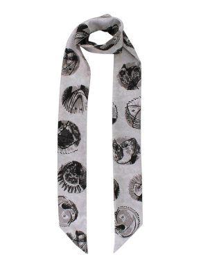 Burberry Grey Animal Head Sketch Motif Twill Scarf