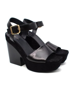 Celine Black Suede & Leather Platform Heeled Sandals