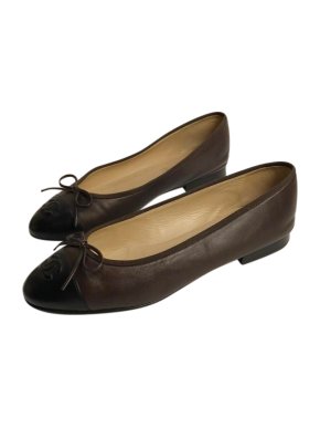 Chanel Chocolate Brown & Black Leather Ballerina Flats