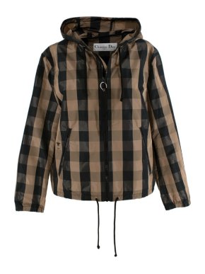 Christian Dior Brown & Black Checked Taffeta Hooded Rain Jacket