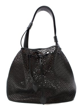 Alaia Medium Black Leather Laser Cut Tote Bag