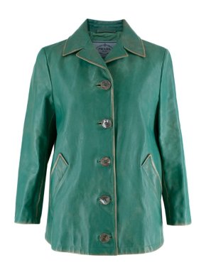 Prada Dark Jade Green Leather Jacket