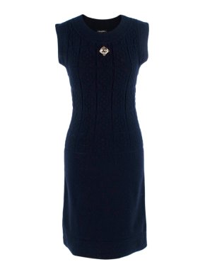Chanel Navy Blue Cable Knit Sleeveless Dress