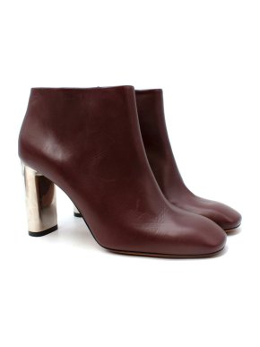 Celine Burgundy Leather & Silver Heel Ankle Boots