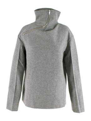 Celine Grey Melange Merino Wool Felt Zip Jumper