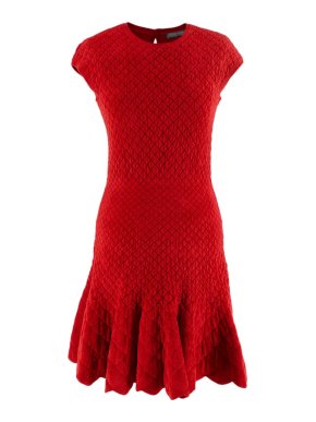 Alexander McQueen Red Velour Diamond Jacquard Skater Dress
