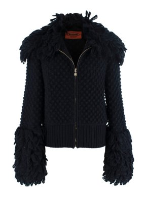 Missoni Black Boucle Knitted Jacket with Loop Fringe Sleeves & Collar
