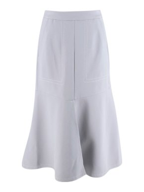 Tibi Frisse Ponte Light Grey Contrasting Stitching Midi Skirt