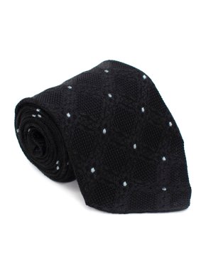 Lancel Paris Black Embroidered Pattern Silk Tie