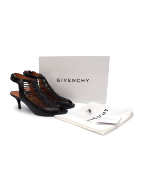 Givenchy Black Leather Peep Toe Open Heel Sandals