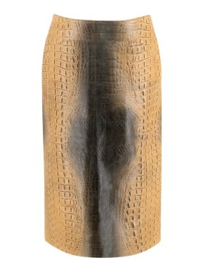 Roberto Cavalli Embossed Leather Crocodile Effect Midi Skirt
