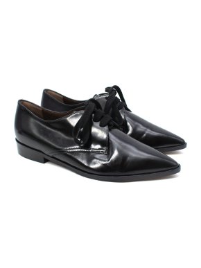 Marni Black Leather Point Toe Lace-Up Shoes