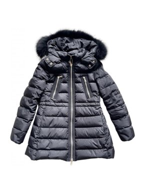 Moncler Kids 10Y Black Fox Fur Trimmed Puffer Coat