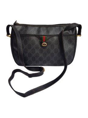 Gucci Black Vintage GG Monogram Web Shoulder Bag