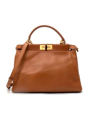 Fendi Tan Leather Medium Peekaboo Top Handle Bag