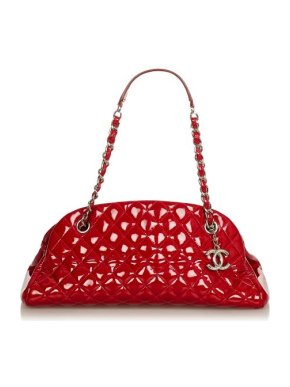 Chanel Mademoiselle Red Patent Leather Bowling Bag