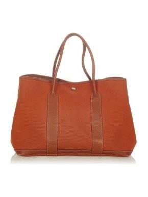 Hermes Orange Grained Leather & Canvas Garden Party PM