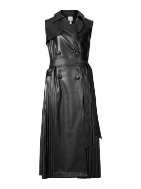 Huishan Zhang Black Leather Serena Pleated Gilet