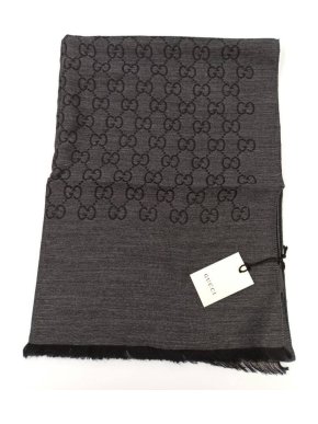 Gucci Black GG Supreme Monogram Wool & Silk Scarf