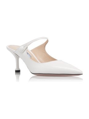 Prada Current Season White Calfskin Mary Jane Mules