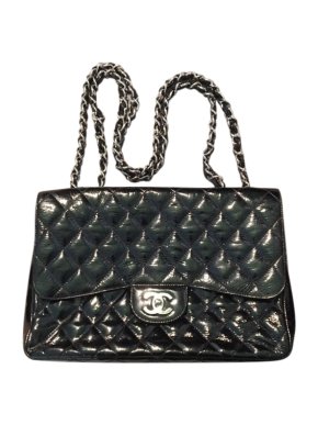 Chanel Black Patent Leather Jumbo Flap Bag