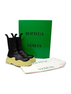 Bottega Veneta Black & Neon Green Tire Leather Boots