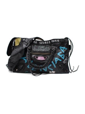 Balenciaga Black City Graffiti Leather Bag