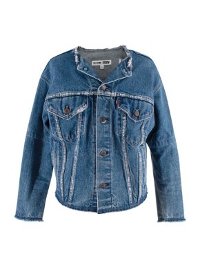 RE/DONE Levis Mid-Wash Distressed Collarless Denim Jacket 1