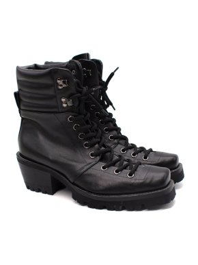 AGL Black Leather Heeled Biker Boots