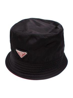 Prada Black & Red Triangle Logo-Plaque Bucket Hat