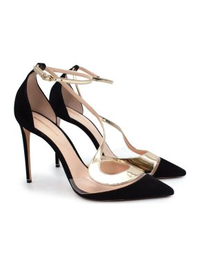 Nicholas Kirkwood Black Suede & Gold Metallic Leather Heeled Pumps
