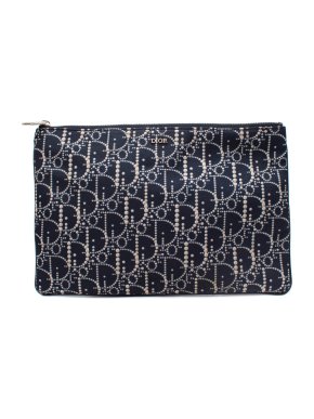 Christian Dior Navy Oblique Printed Twill Pouch