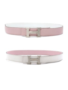 Hermes Light Pink & White Constance 33 Clemence Leather Belt 95 PHW