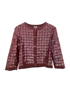 Chanel Red Sequin Embellished Cashmere Cardigan