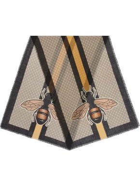 Gucci Web Bee Print GG Wool & Silk Scarf