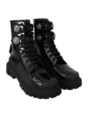 Dolce & Gabbana Black Patent Chunky Lace-Up Boots