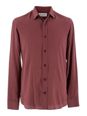 Saint Laurent Burgundy Silk Polka Dot Pattern Shirt