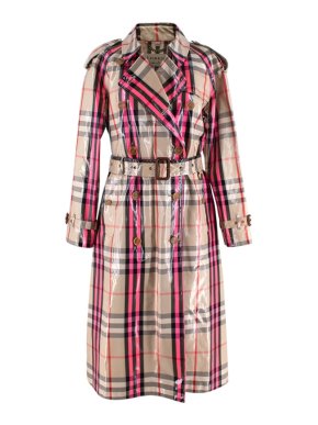 Burberry Laminated Neon Pink House Check Trench Coat