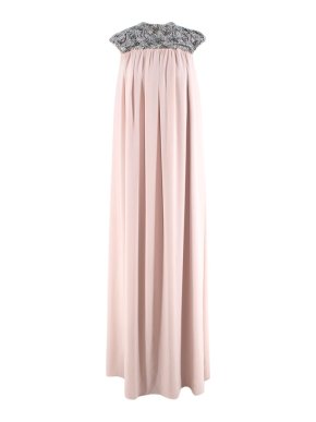 Haifa Fahad Bead & Crystal Embellished Shell Pink Silk Gown