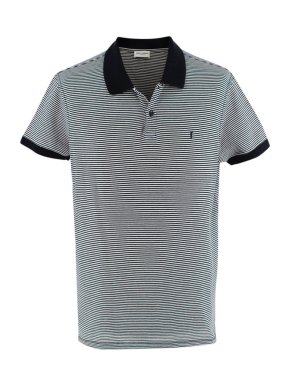 Saint Laurent Black & White Striped Pique Polo Shirt