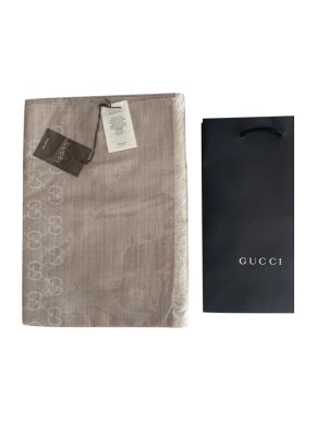 Gucci GG Supreme Reversible Wool & Silk Scarf Beige