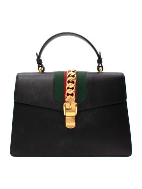 Gucci Medium Sylvie Black Smooth Leather Top Handle Bag